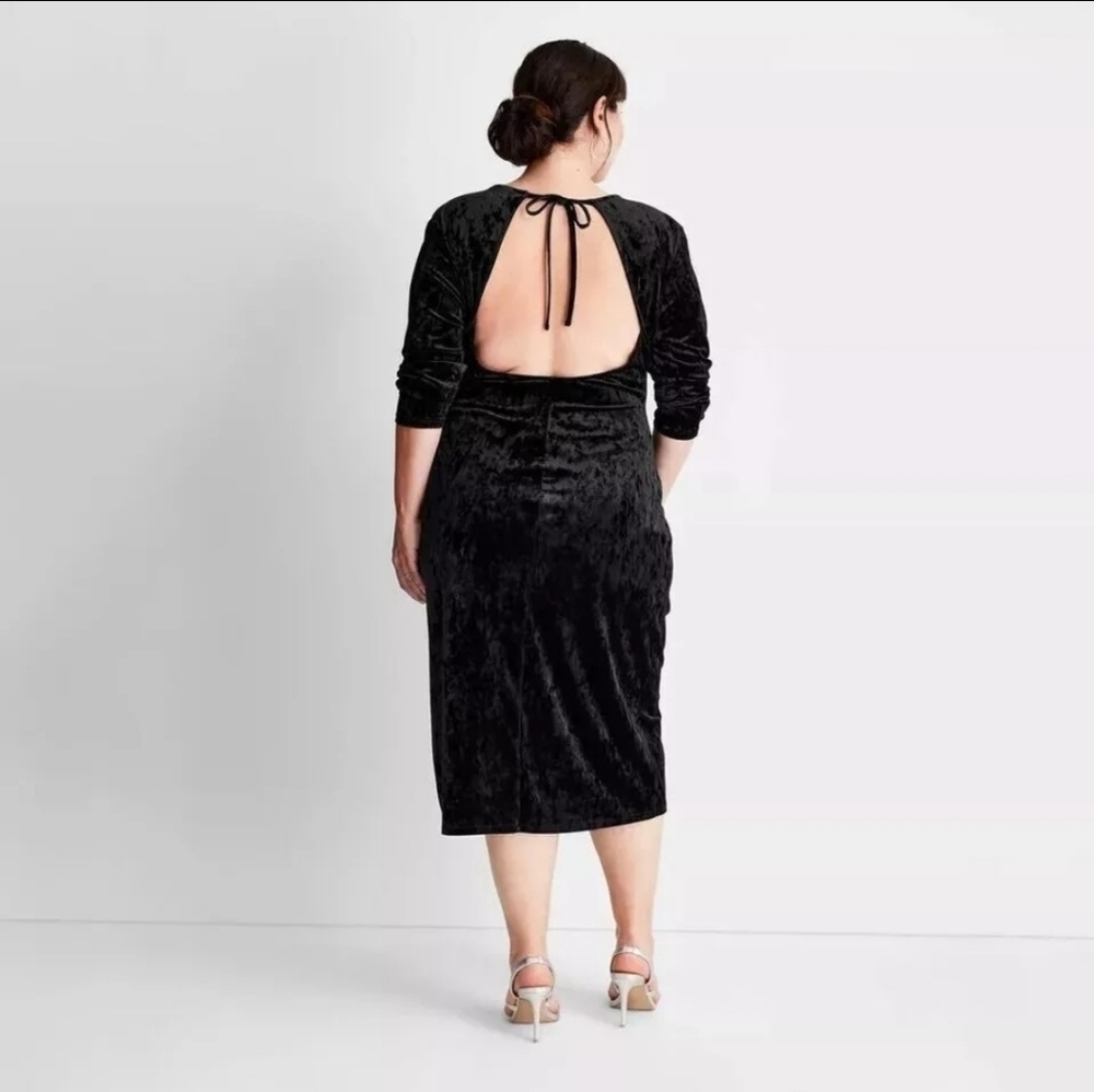 Nwt Future Collective Black Crushed Velvet Open Back Dress Size 2x Plus Size — image 2 of 8